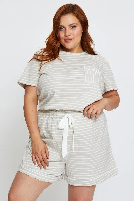 Stripe Jersey T-shirt and Short Pyjama Set