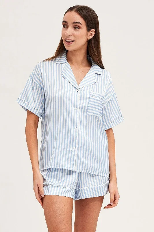 stripe-satin-short-sleeve-top-shorts-pj-set-nw1114c-84w