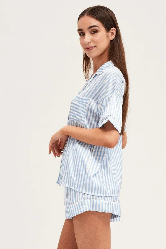 stripe-satin-short-sleeve-top-shorts-pj-set-nw1114c-84w