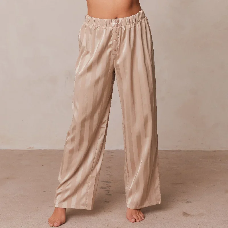 Striped Satin Pajama Trousers - Mink