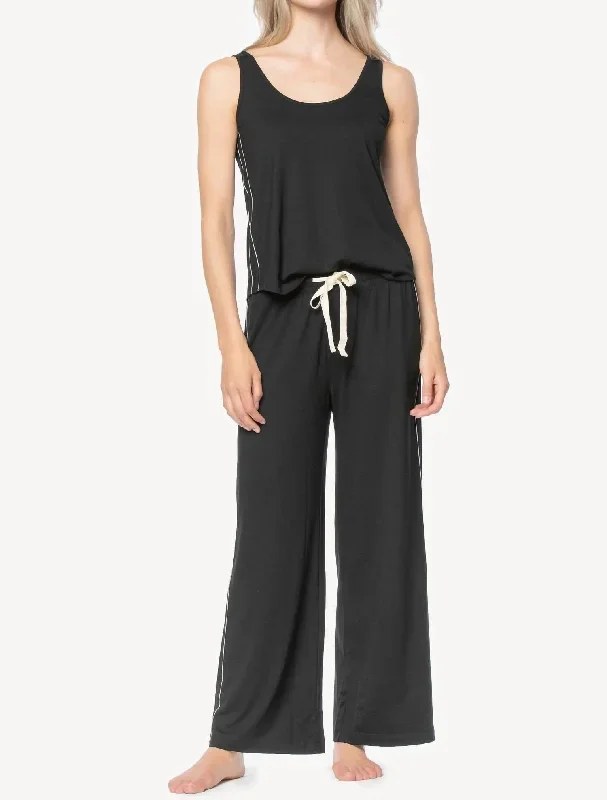 Super Soft Pant/tank Pajama Set In Black