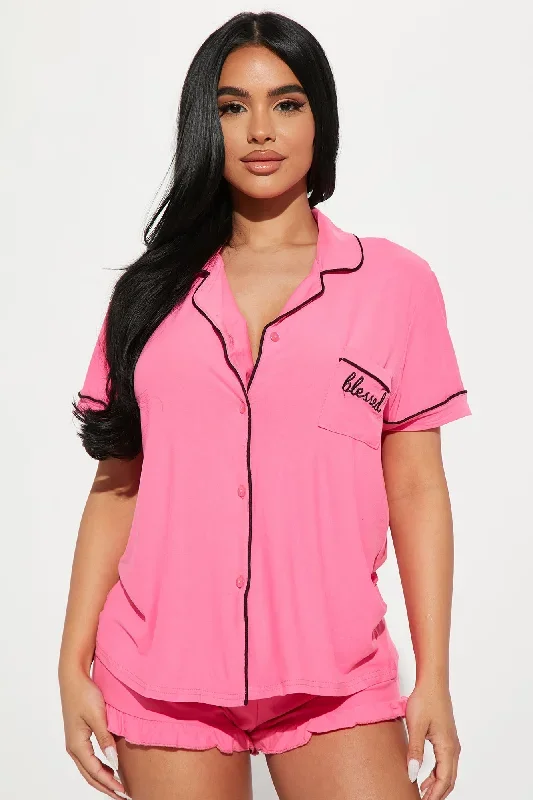 Truly Blessed PJ Short Set - Hot Pink