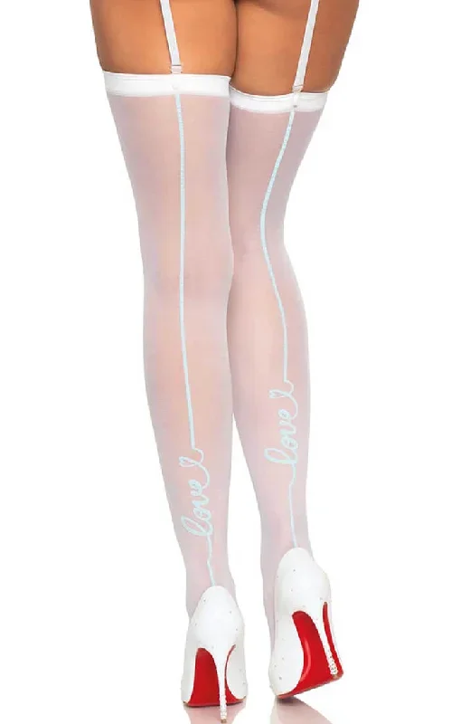 White LOVE backseam stockings