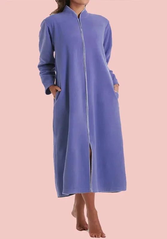 Women's Winter Fleece Gown Zip Front with 2 Pockets