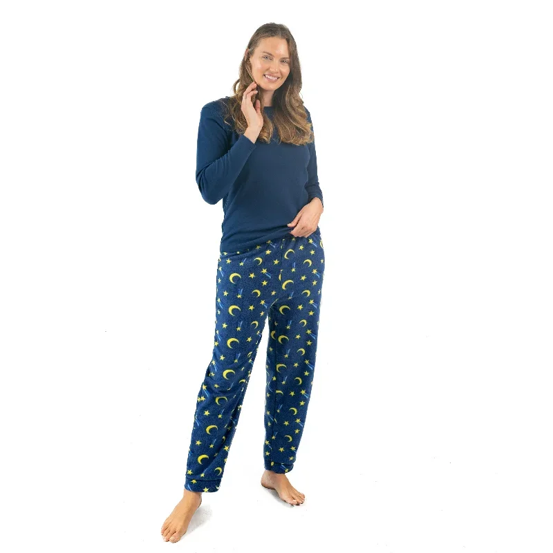 Womens Cotton Top and Fleece Pant Pajamas Moon