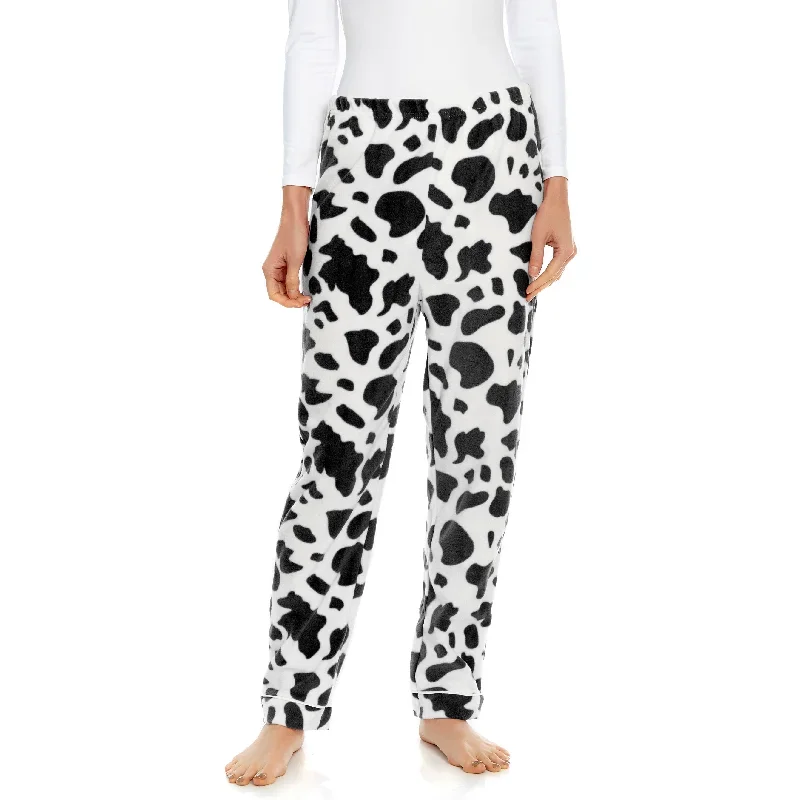 Womens Fleece Pajama Pants Cow Black