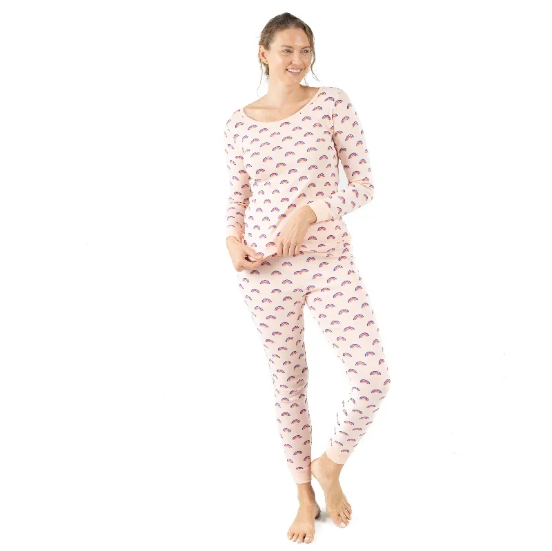 Womens Two Piece Cotton Pajamas Rainbow Peach