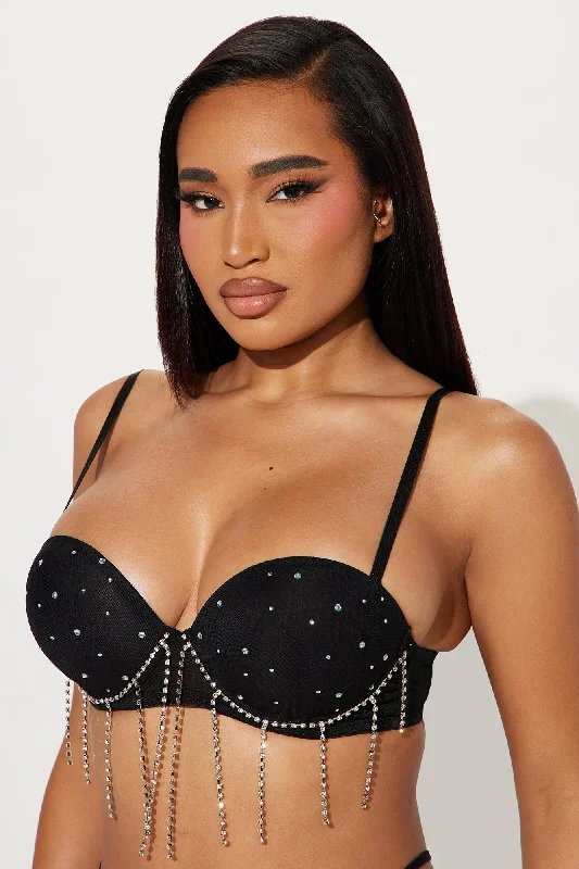 Your Eyes On Me Rhinestone Bra - Black